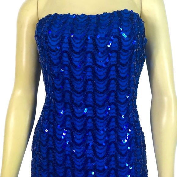 Vintage 60’s-70’s Mike Benet Formals Blue Strapless Sequin Evening Dress, xs fit - Picture 2 of 13